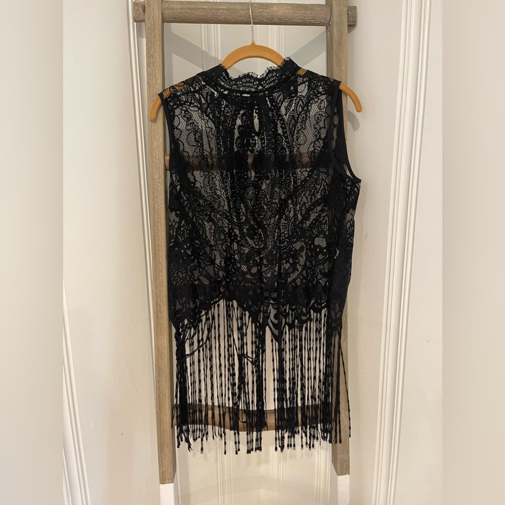 Zara lace sheer fringe top